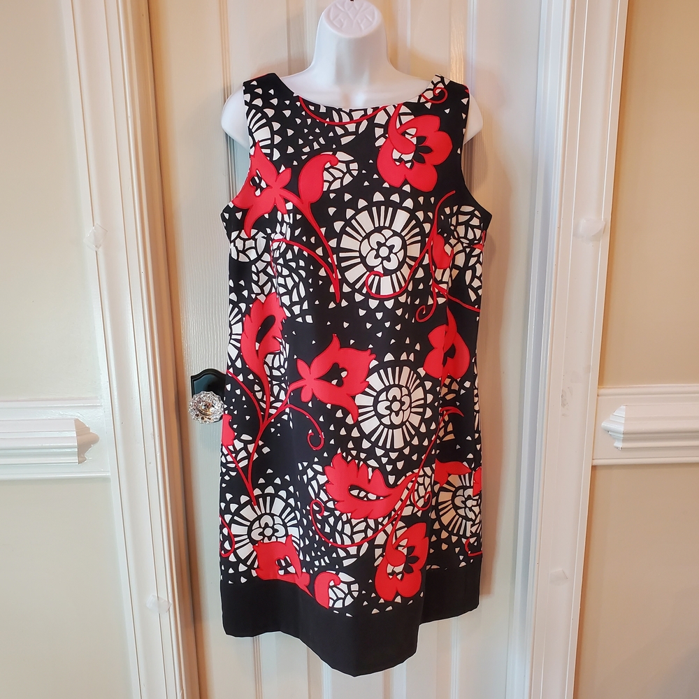 Alyx Limited - Floral Black and Red- Sleeveless - Dress - Sz. 14 - Y2K